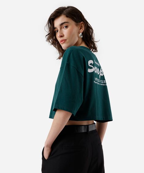 camiseta cropped feminino de algodão snoopy verde