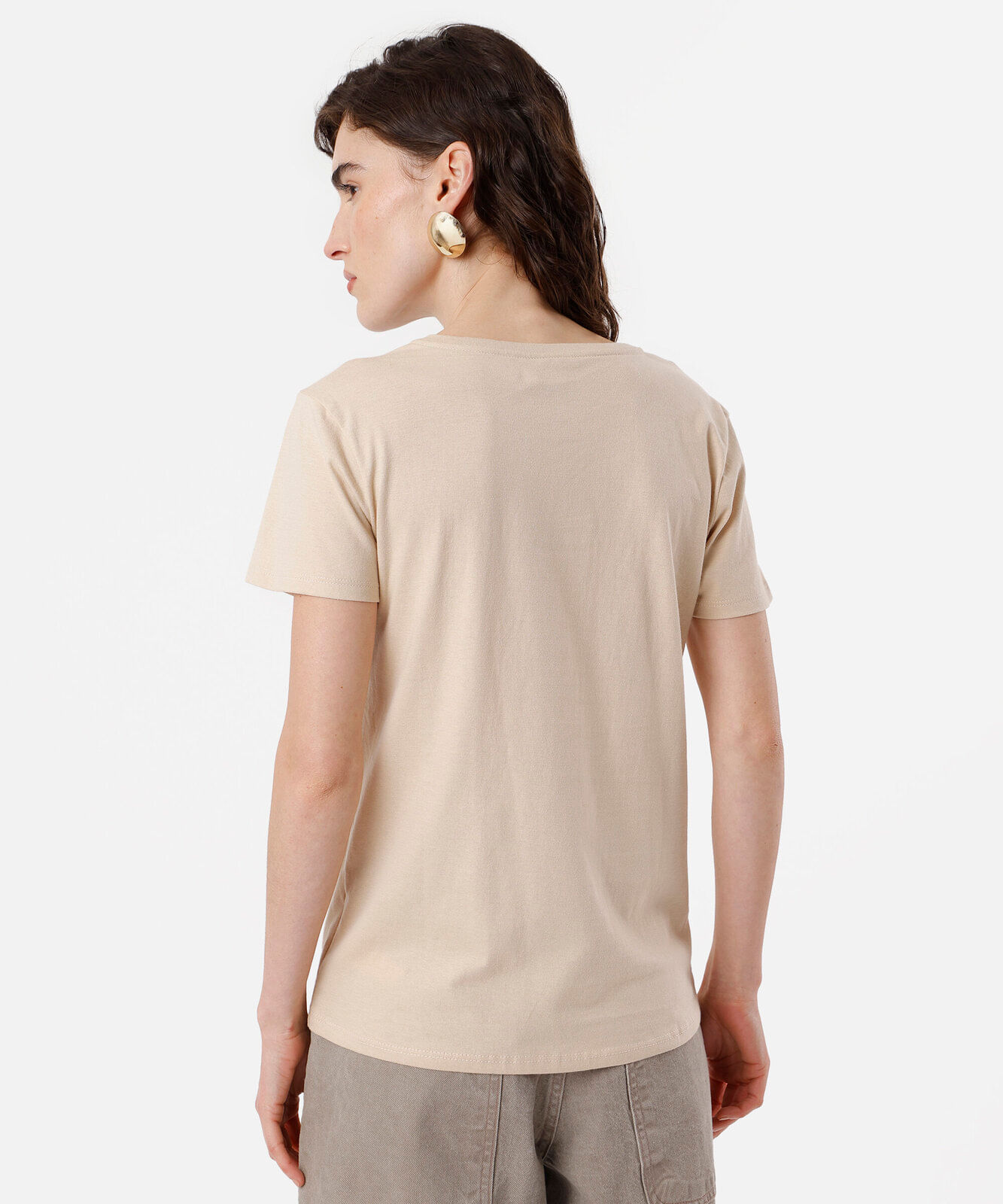 camiseta feminina de algodão mickey bege