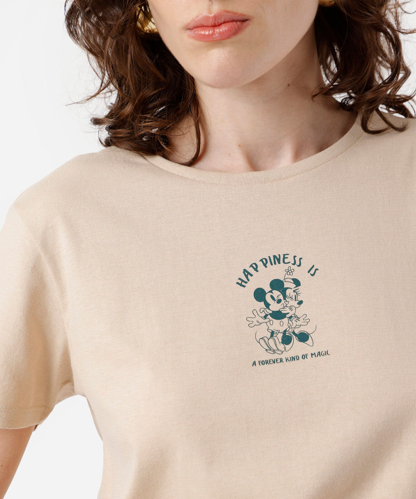 camiseta feminina de algodão mickey bege