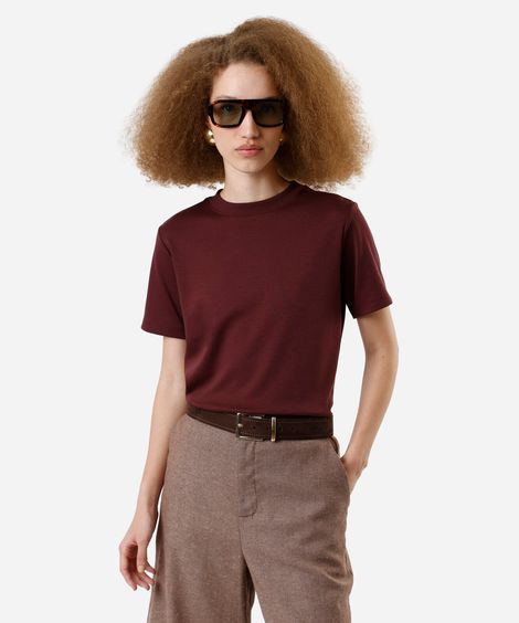 camiseta básica feminina de algodão peruano vinho