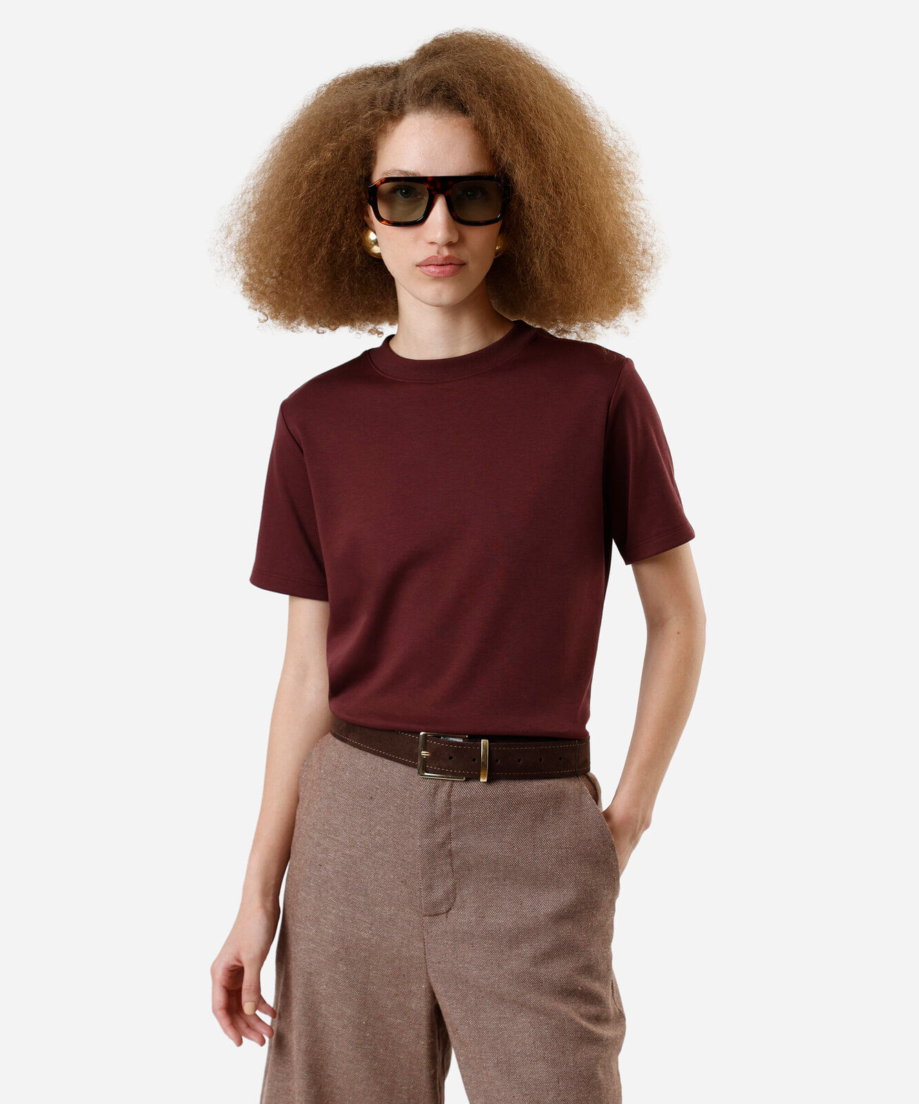 camiseta básica feminina de algodão peruano vinho