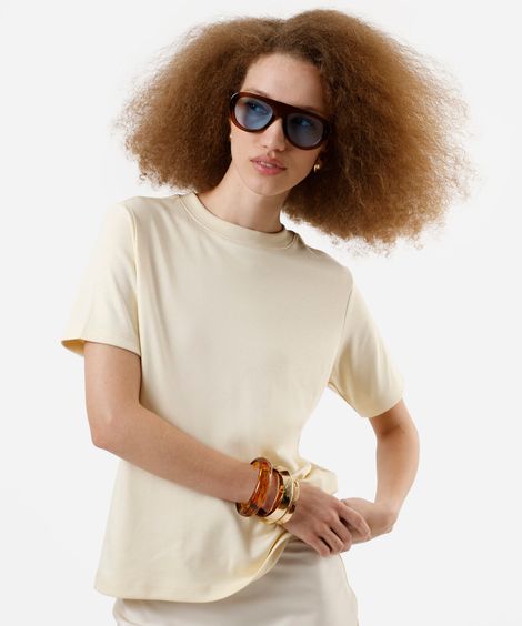 camiseta básica feminina de algodão peruano amarela