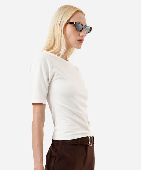 blusa feminina com viscose e pregas off white