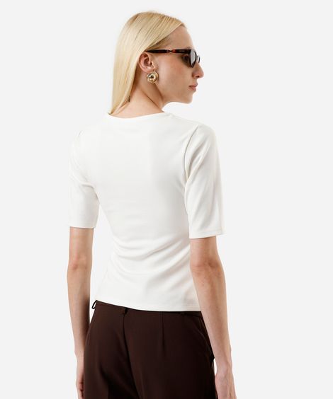 blusa feminina com viscose e pregas off white