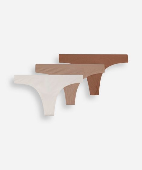 kit de 3 calcinhas fio dental feminino canelada colorido