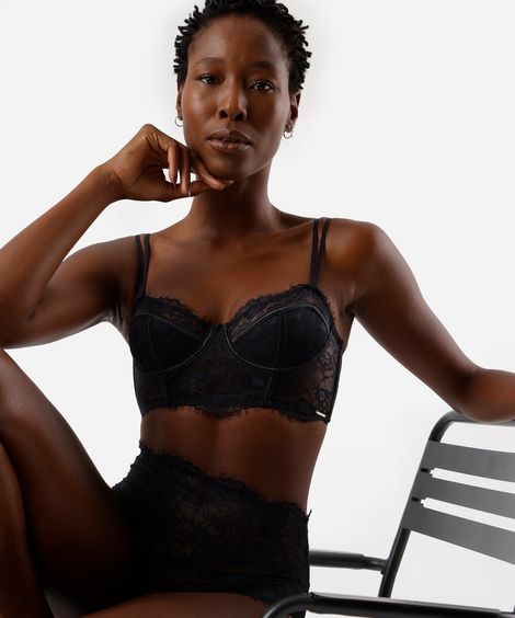 sutiã cropped feminino alças removíveis de renda preto