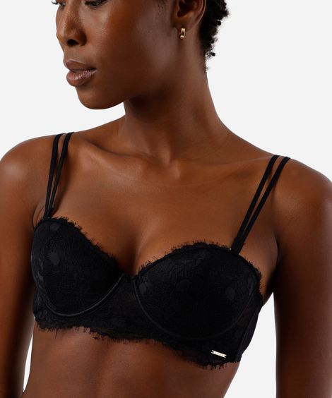 sutiã feminino meia taça alças removíveis de renda preto