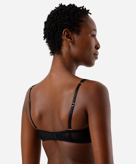 sutiã feminino meia taça alças removíveis de renda preto
