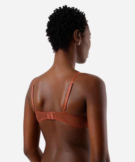 sutiã meia taça feminino de renda sem bojo floral marrom