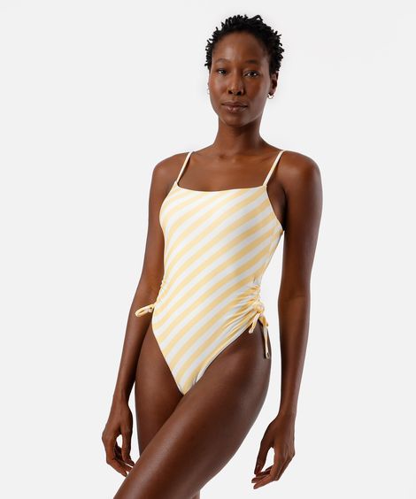 maiô decote quadrado listras diagonais  - amarelo claro