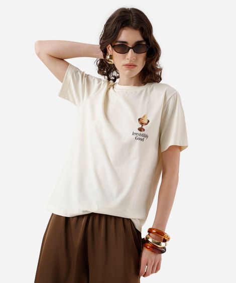 camiseta oversized feminina de algodão estampada amarela