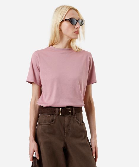 camiseta básica feminina de algodão peruano bege