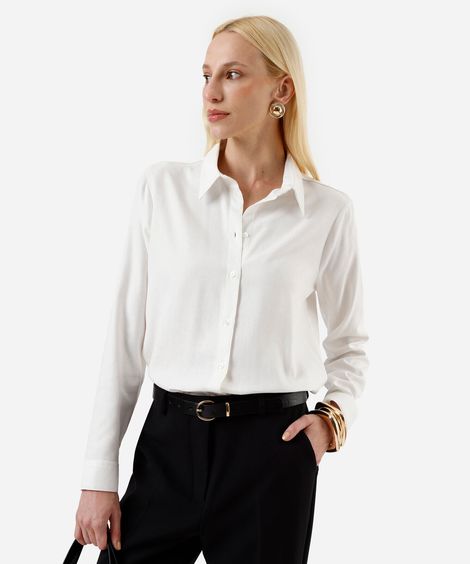 camisa feminina com linho manga longa off white
