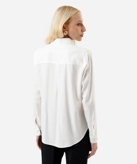 camisa feminina com linho manga longa off white