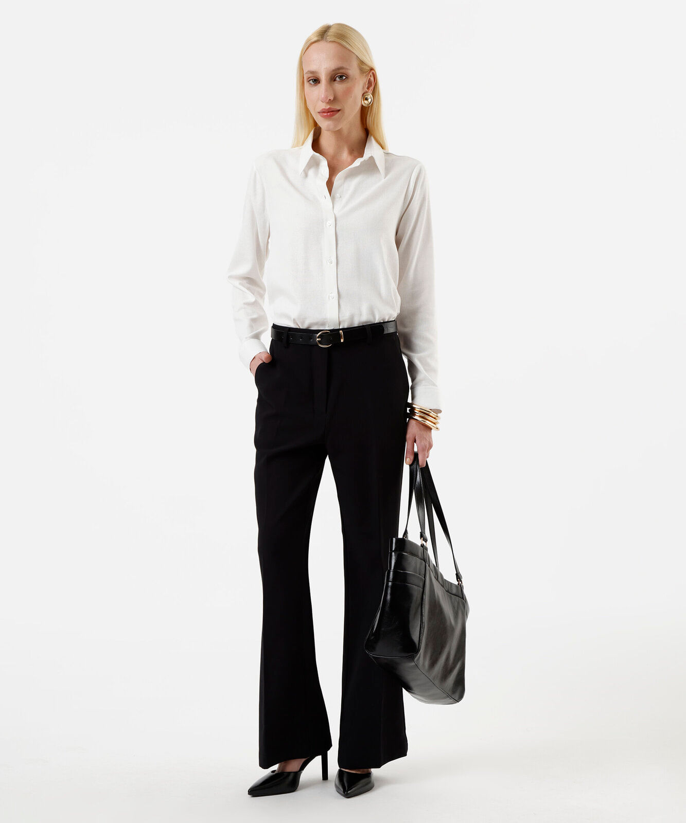 camisa feminina com linho manga longa off white