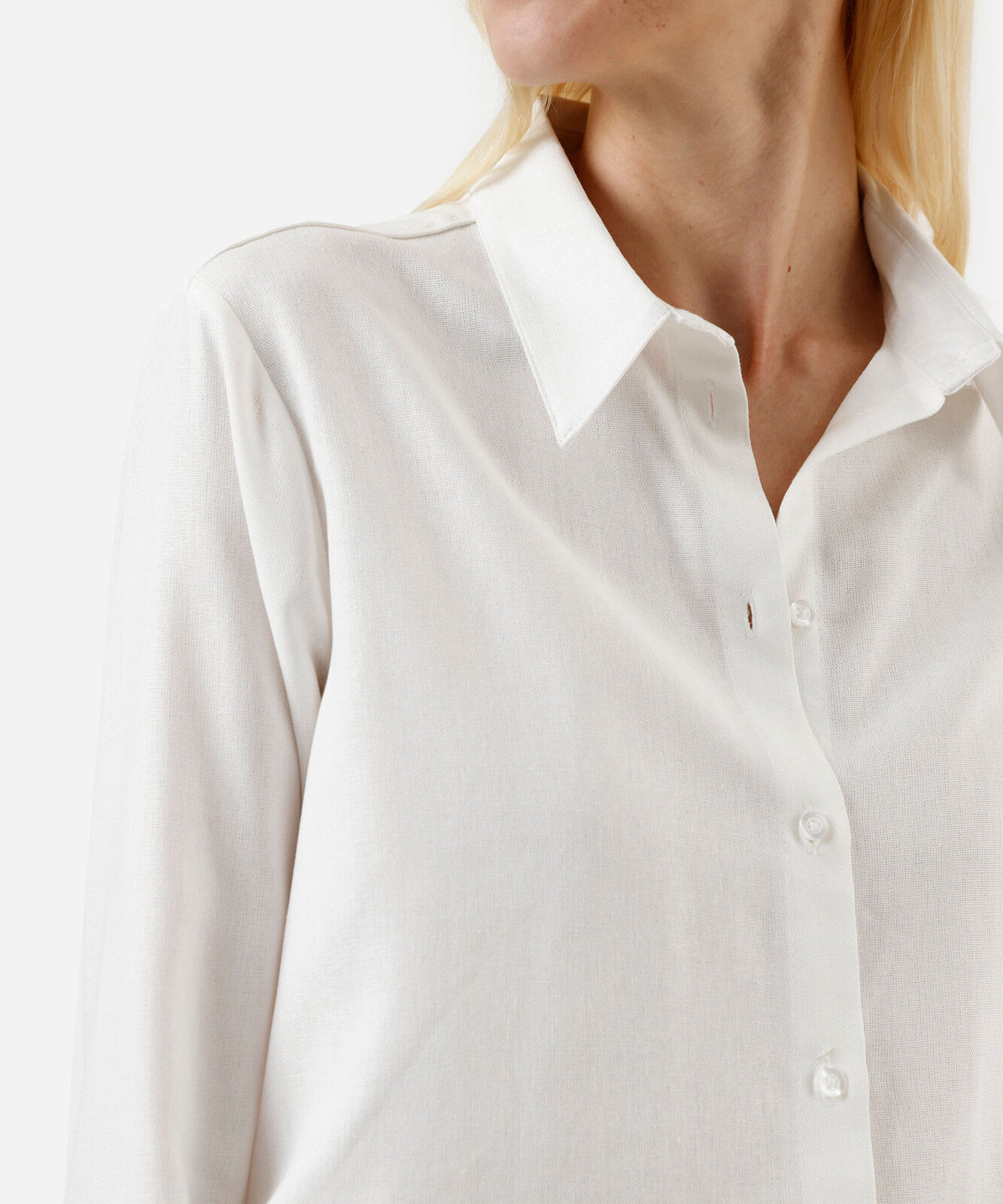 camisa feminina com linho manga longa off white