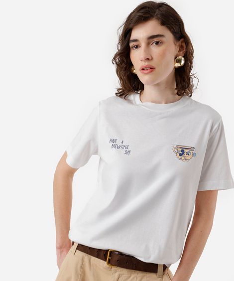 camiseta feminina de algodão turma do mickey off white