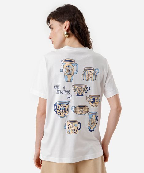 camiseta feminina de algodão turma do mickey off white