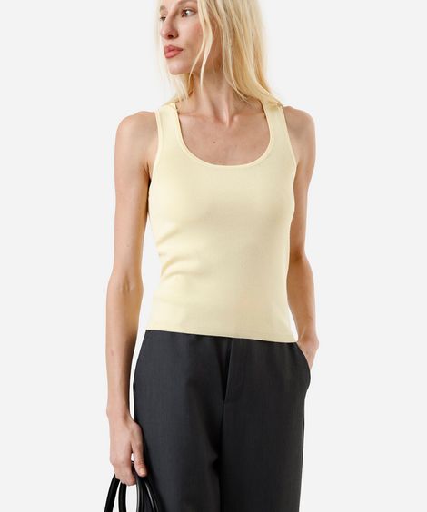 regata de tricot feminina texturizada amarela
