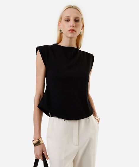 blusa peplum feminina com ombreiras preta