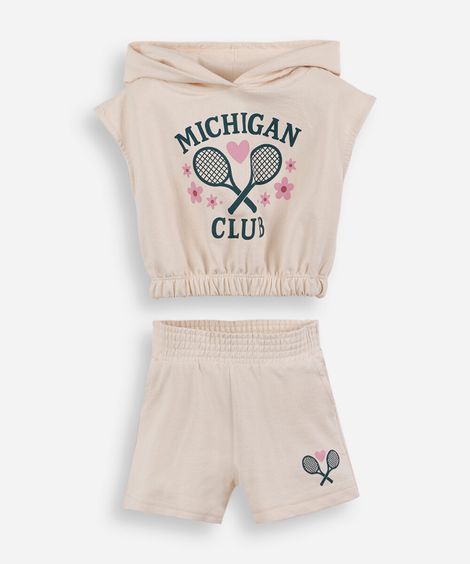 conjunto infantil de algodão com capuz esportivo bege