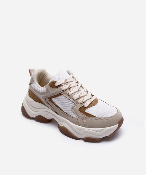 tênis chunky com recortes bege