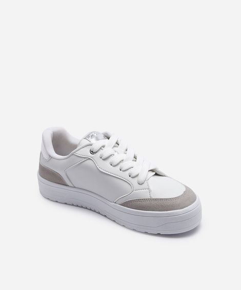 tênis casual feminino com recortes branco