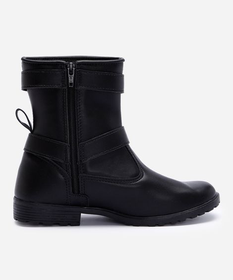 bota infantil com fivela de coração - preto