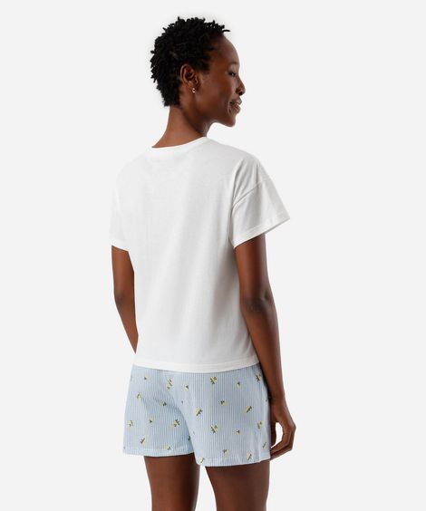 pijama short doll feminino de algodão listra limão siciliano azul