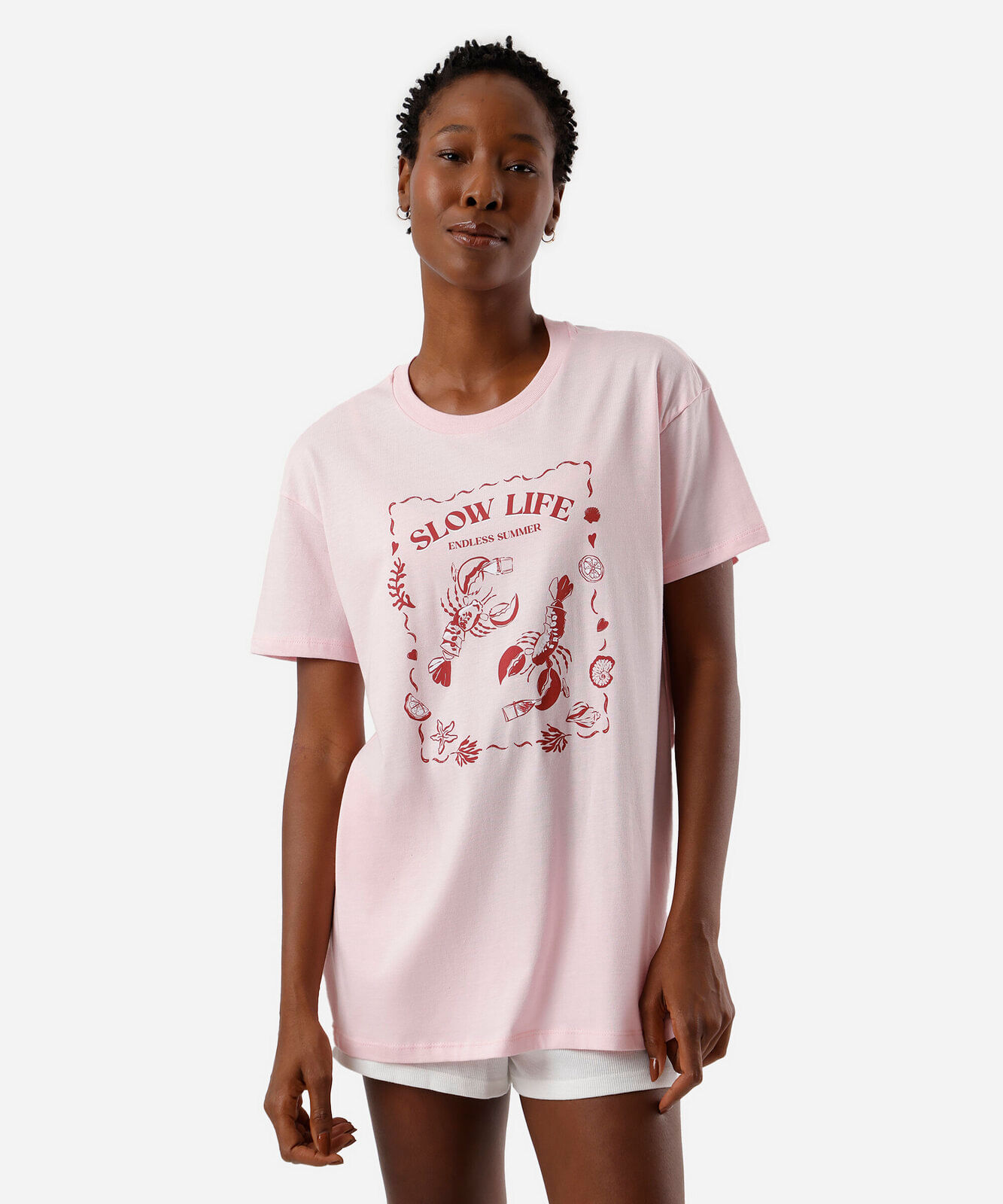 camisetão de pijama feminino lagosta rosa