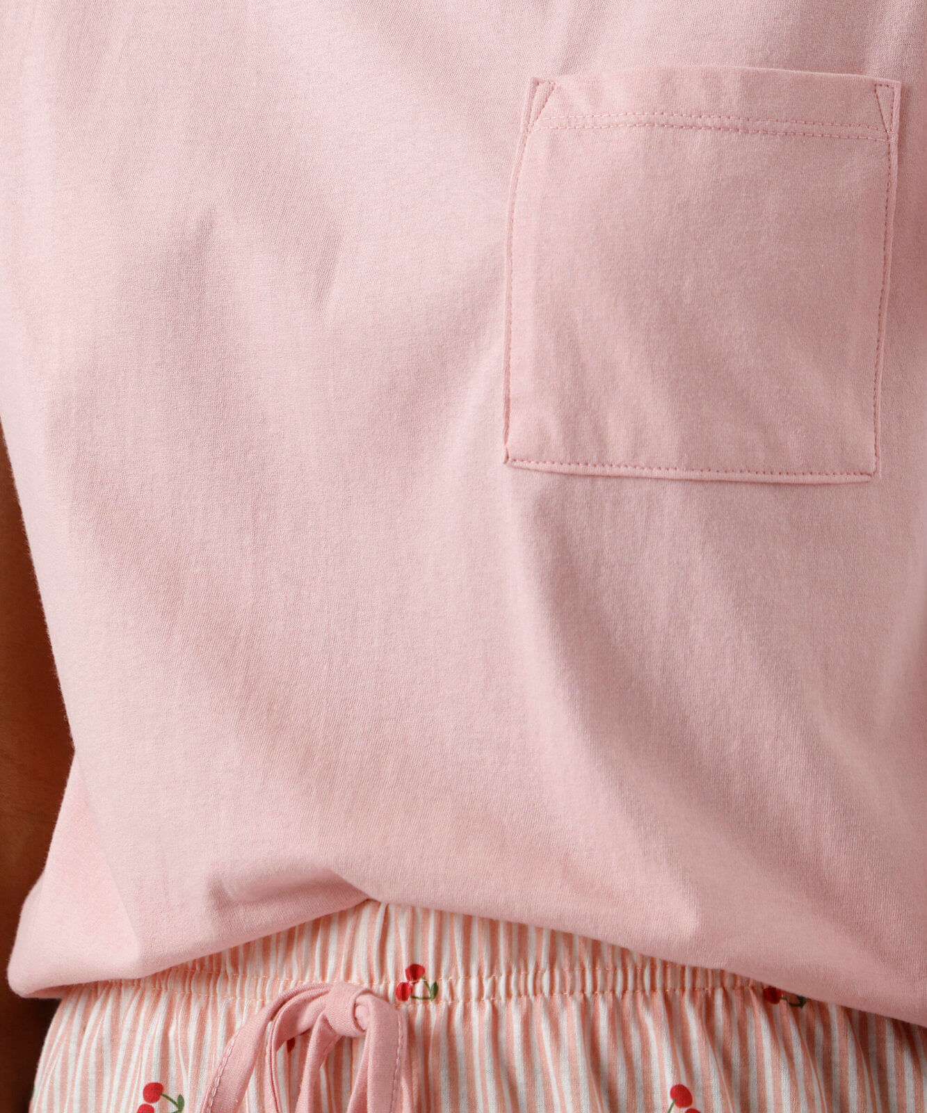 pijama short doll feminino de algodão listra cereja rosa