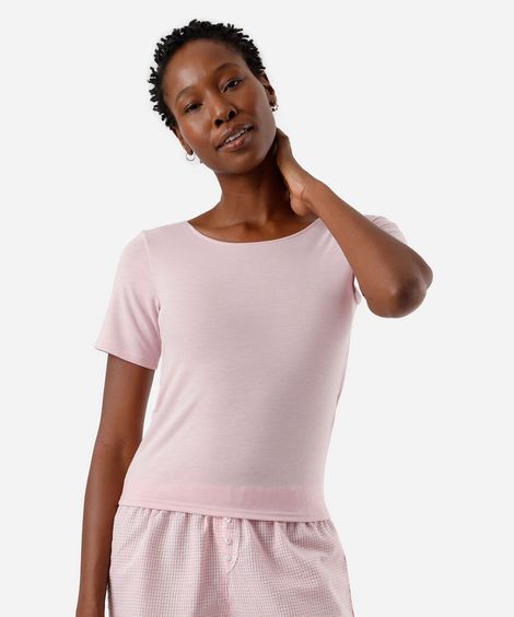 blusa de pijama feminino manga curta com viscose rosa