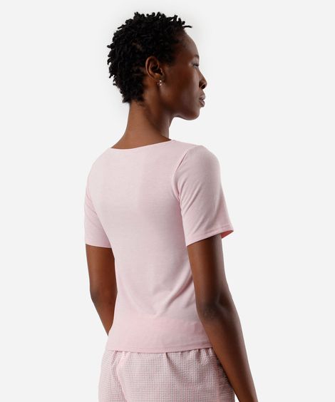 blusa de pijama feminino manga curta com viscose rosa