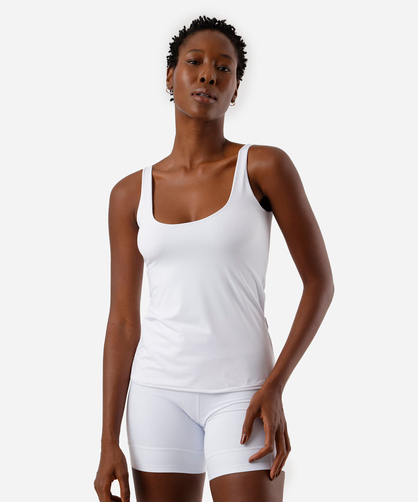 regata feminina ajustada em poliamida duplaface ace branca