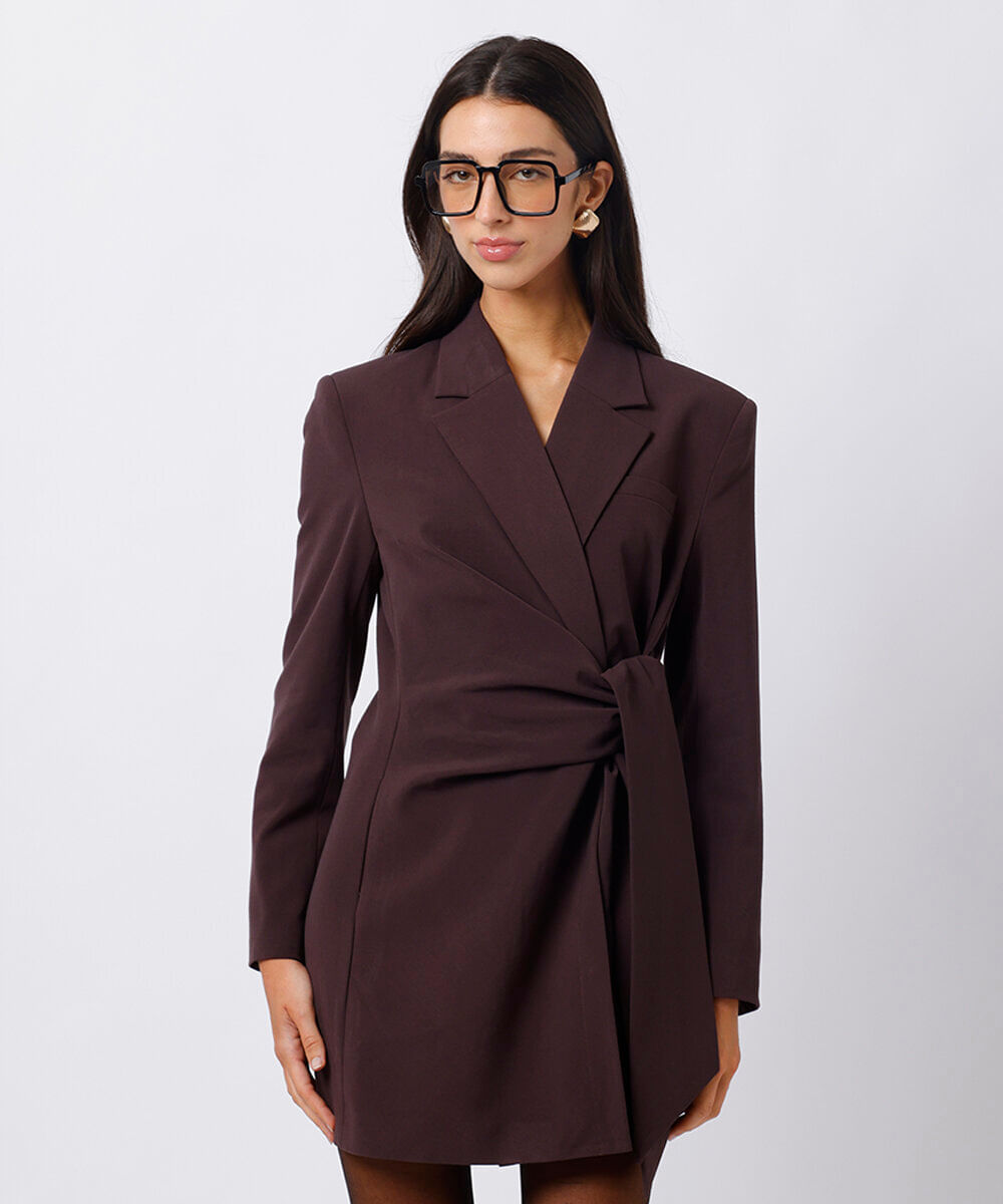 vestido blazer de alfaiataria feminino mindset marrom