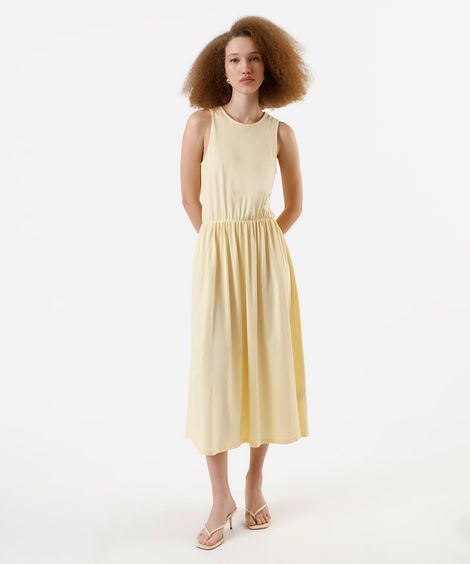 vestido midi feminino de algodão básico amarelo