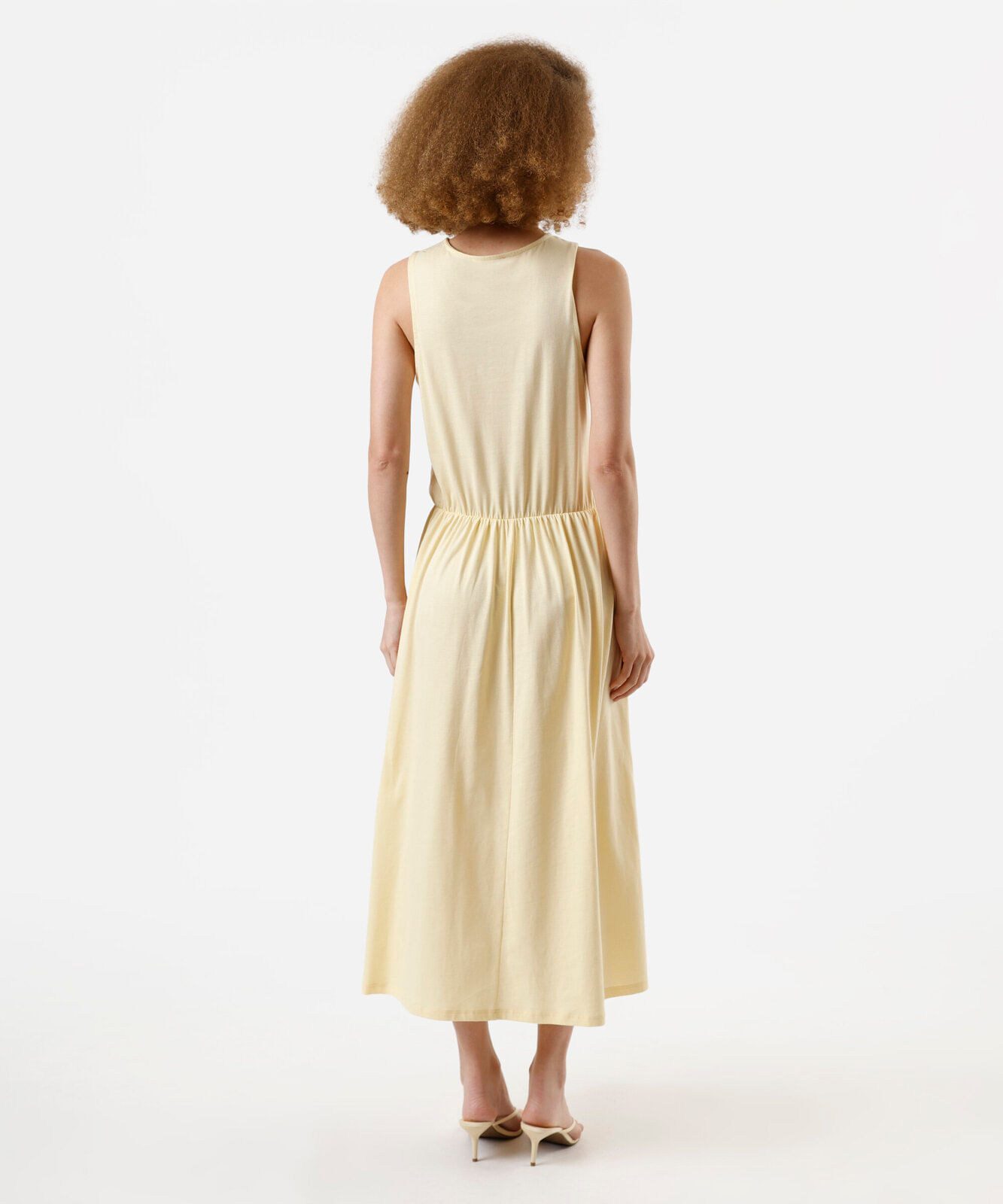 vestido midi feminino de algodão básico amarelo