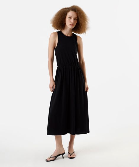 vestido midi feminino de algodão básico preto