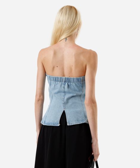 blusa sem alça feminina jeans com recortes azul