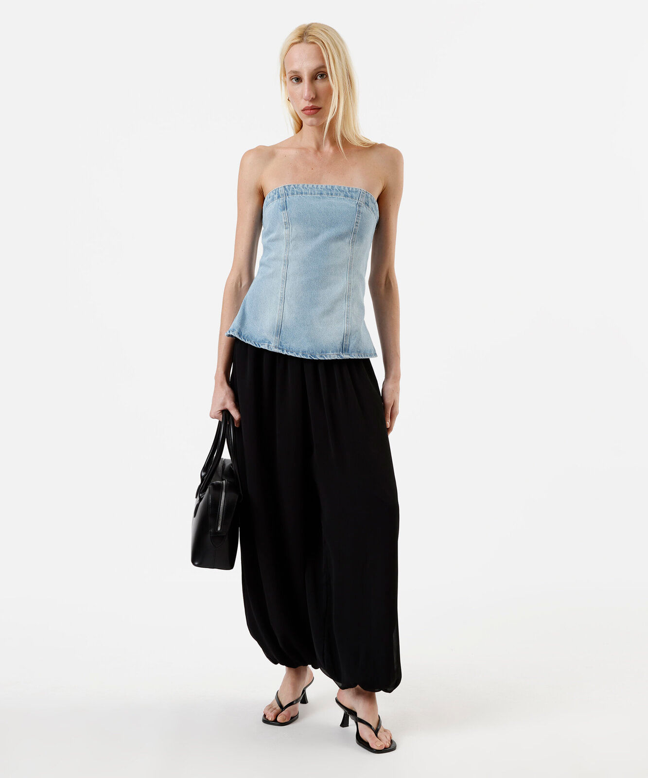 blusa sem alça feminina jeans com recortes azul
