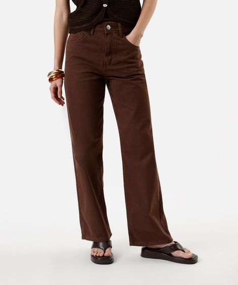 calça wide leg slim feminina de sarja marrom