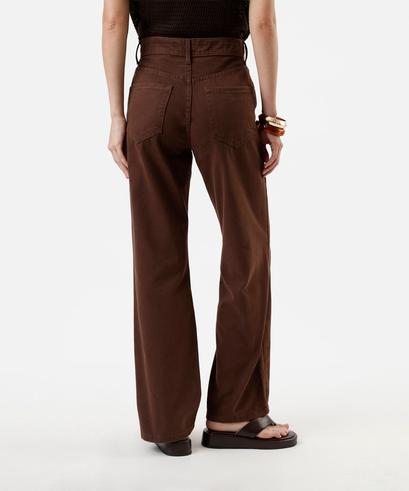 calça wide leg slim feminina de sarja marrom