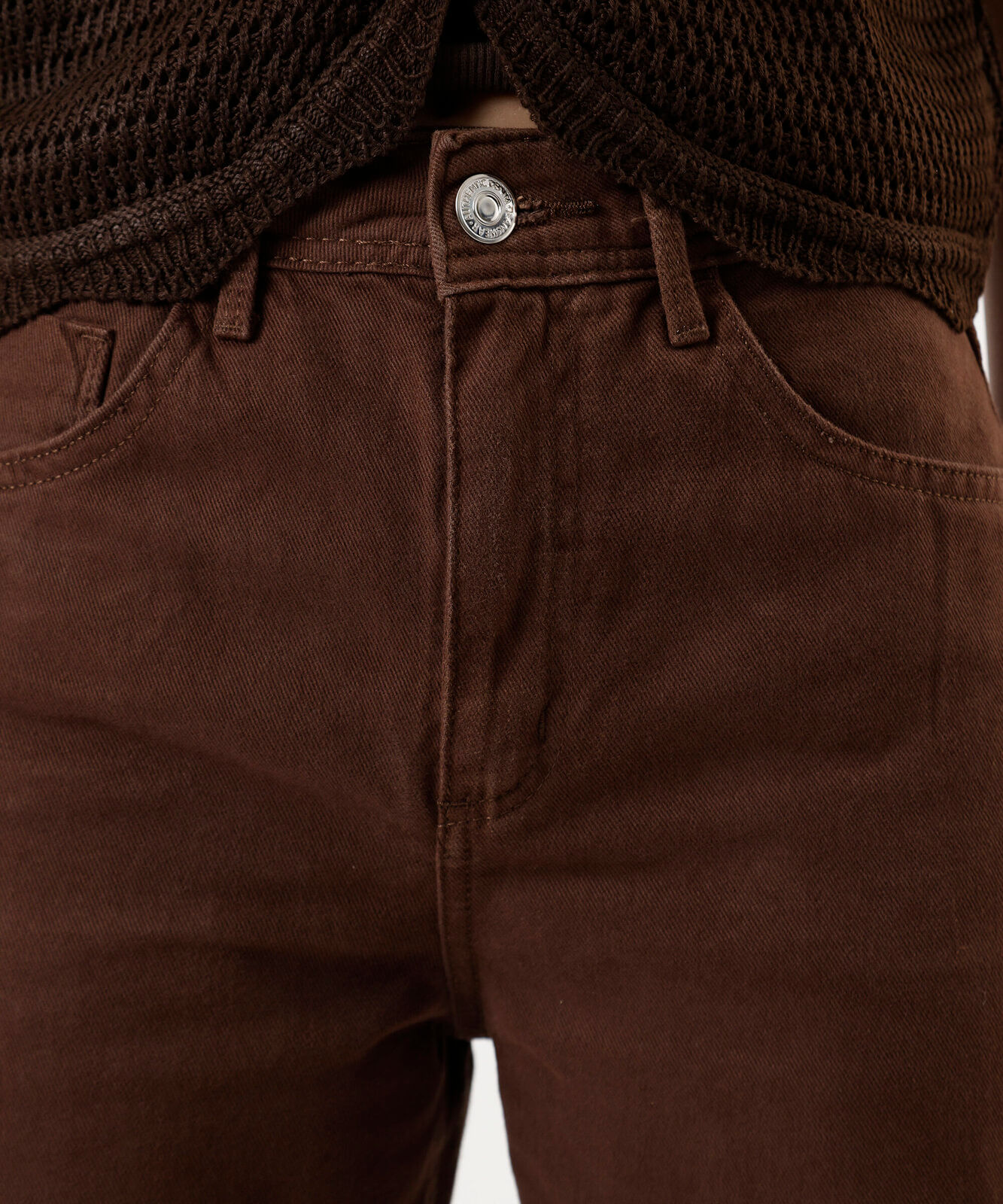 calça wide leg slim feminina de sarja marrom