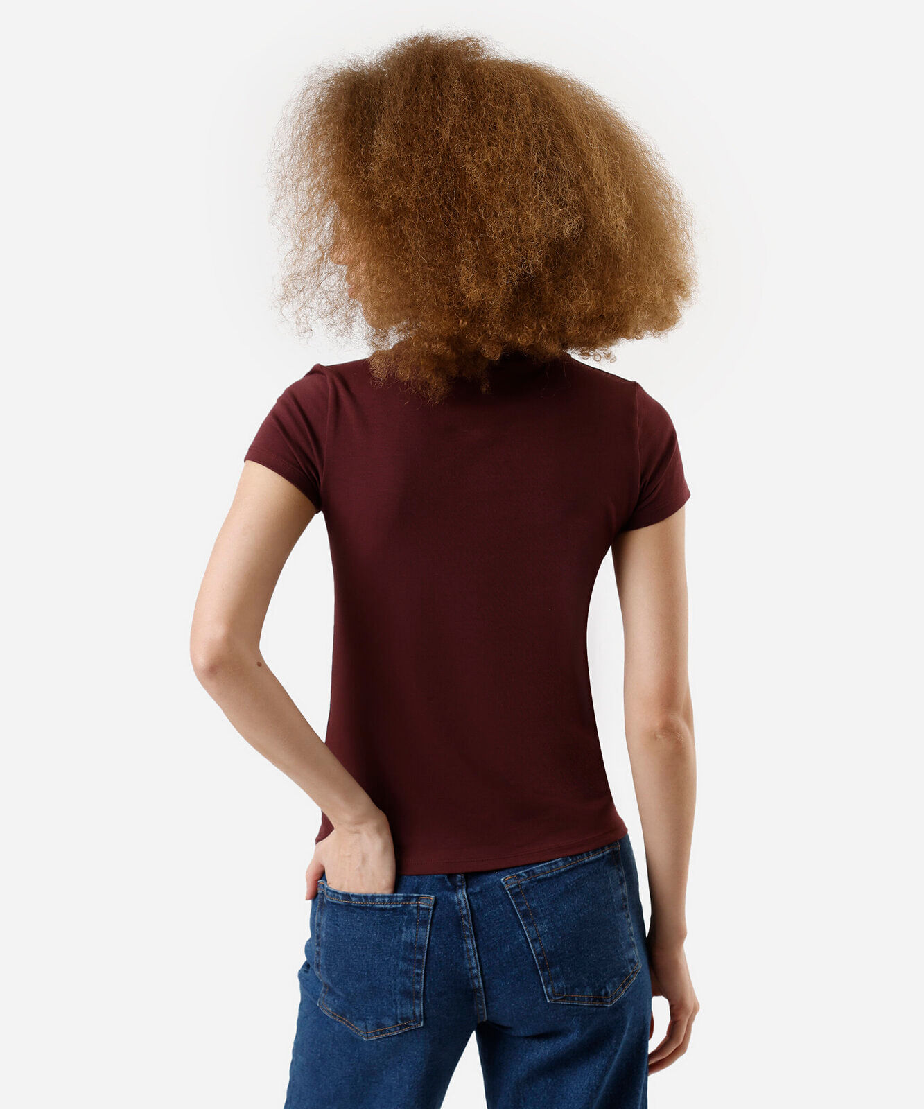 camiseta básica feminina de algodão manga curta vinho