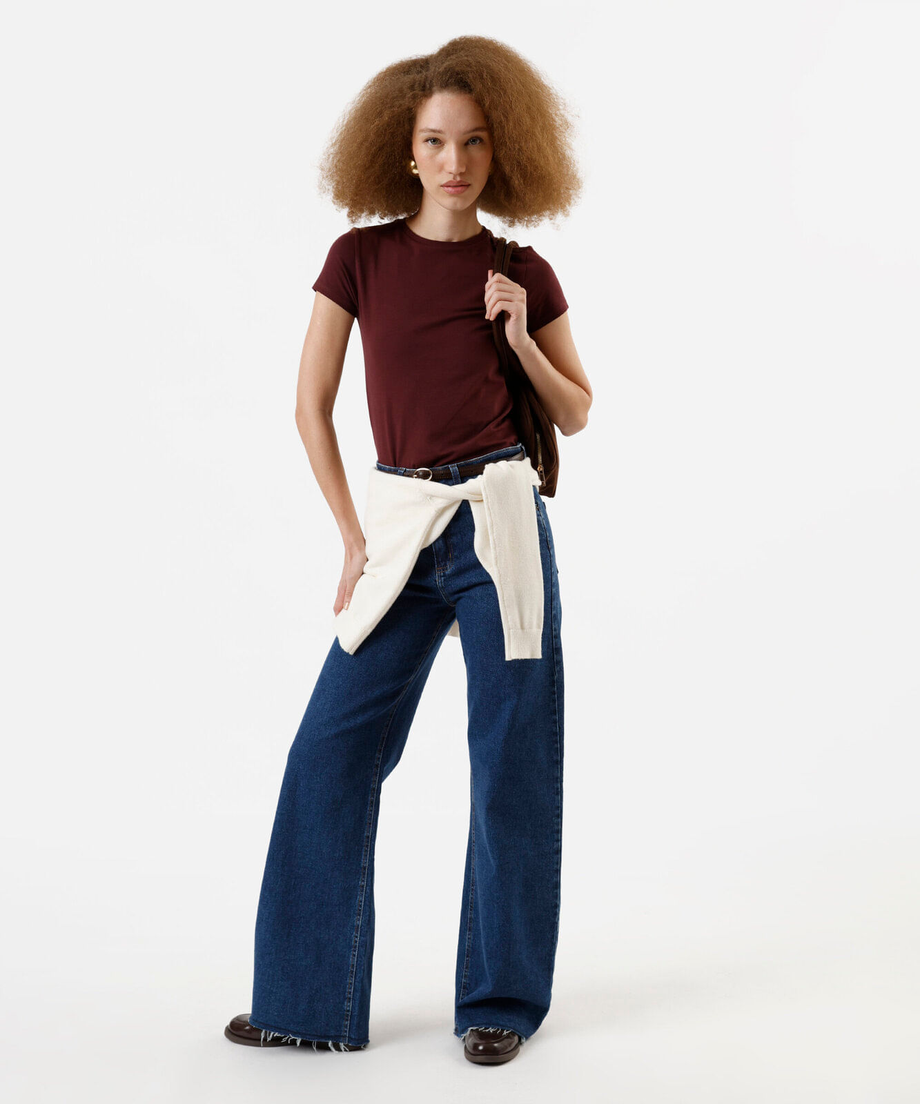 camiseta básica feminina de algodão manga curta vinho