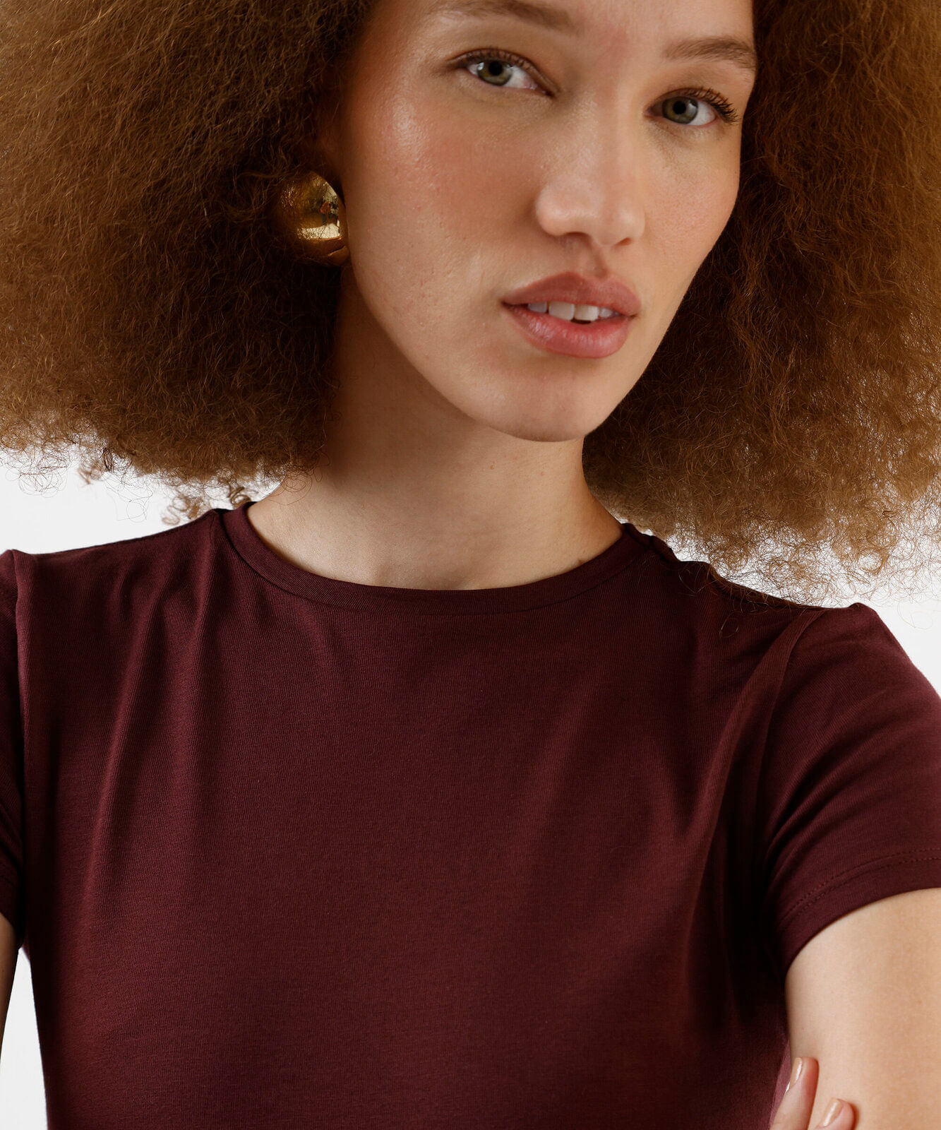 camiseta básica feminina de algodão manga curta vinho