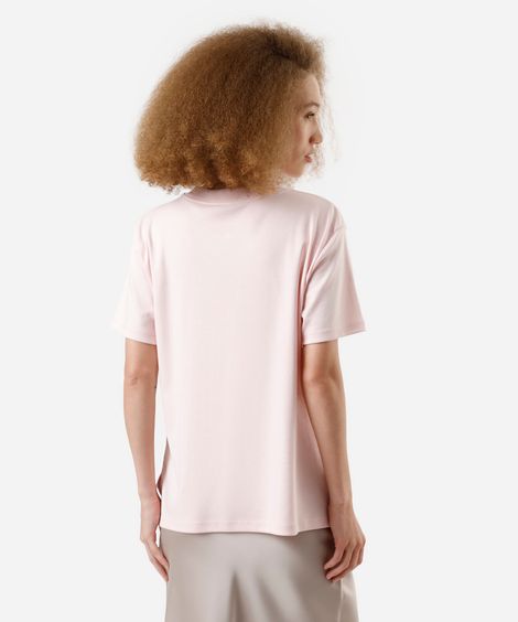 camiseta básica feminina de algodão peruano oversized com fendas rosa