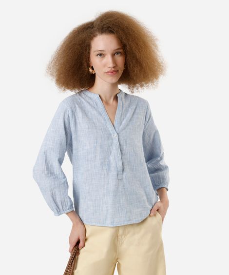 bata algodão manga longa com botões listrada azul