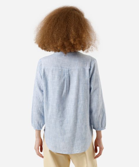 bata algodão manga longa com botões listrada azul