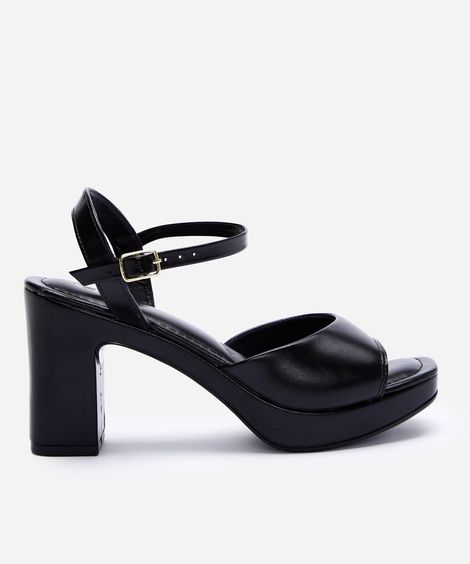 sandália bico quadrado salto meia pata preta